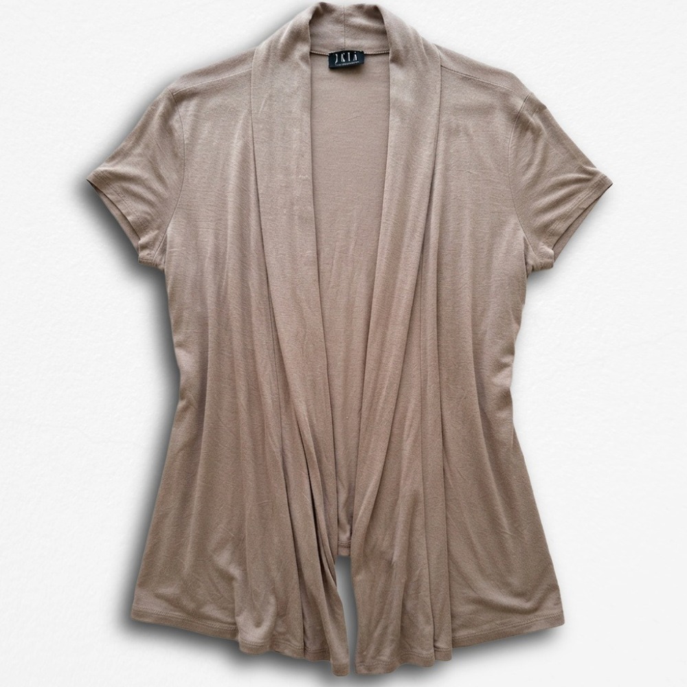 JKLA California Womens Taupe Brown Open Front Short Sleeve Draped Cardigan S(?)
